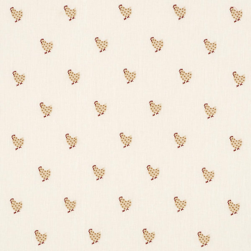 SCHUMACHER BETSY'S CHICKEN EMBROIDERY IVORY FABRIC | Atlanta Fabrics