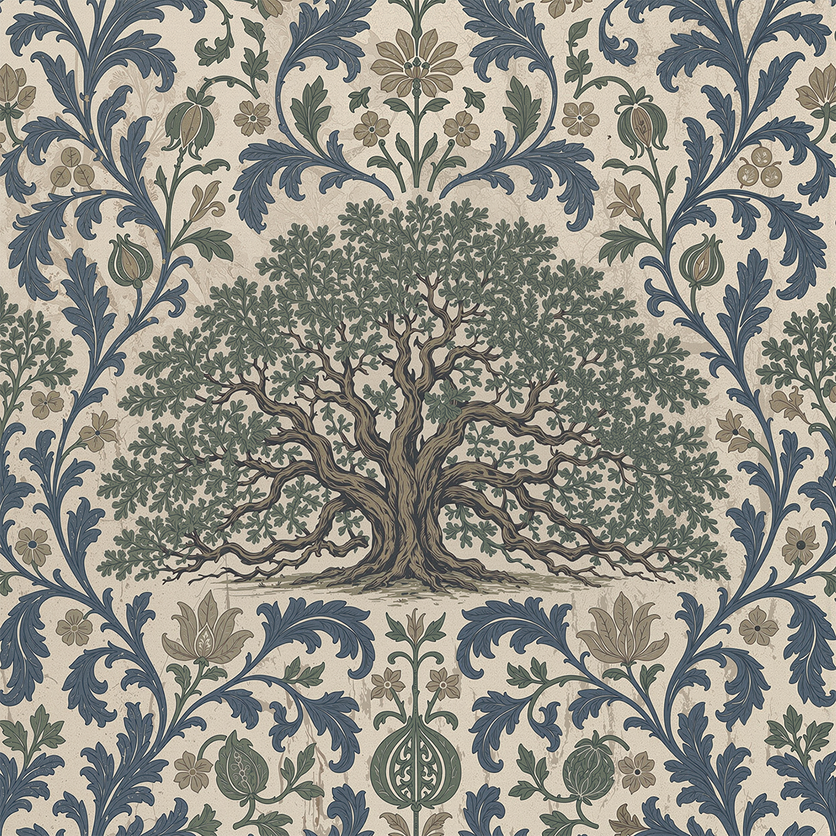 Angel Oak Damask Faded Indigo