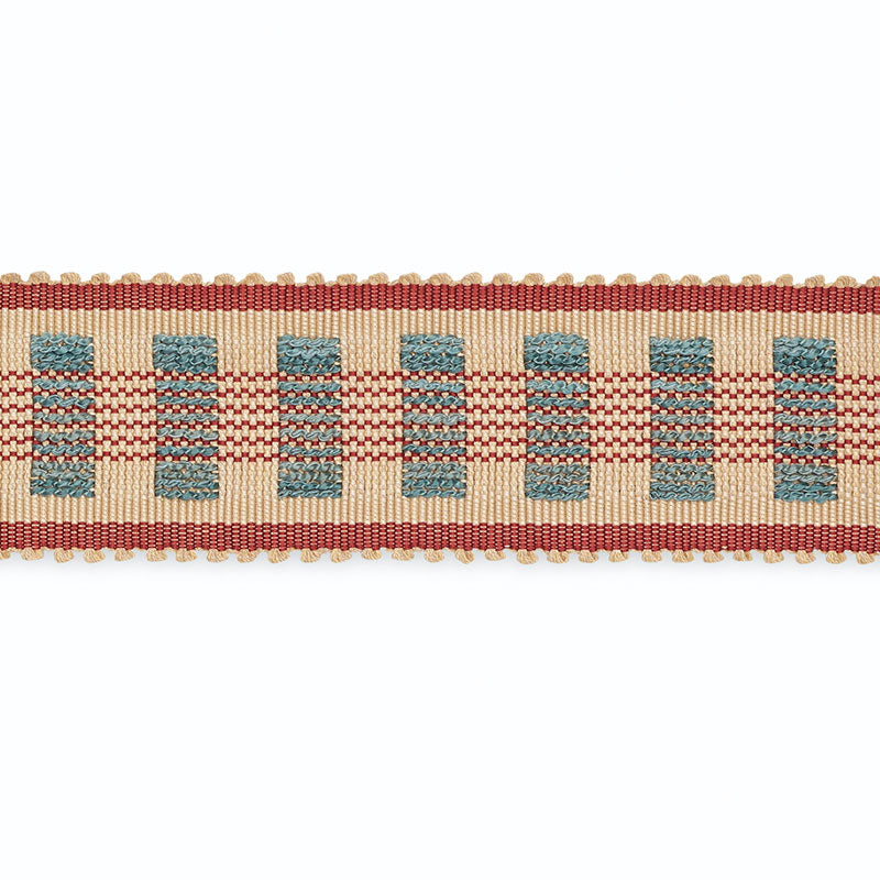 Schumacher LUCINDA BRAID 7/8" ECRU/DELFT/GARNET Trim | Atlanta Fabrics