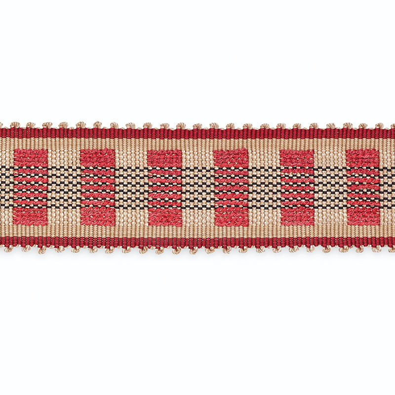 Schumacher LUCINDA BRAID 7/8" KHAKI/CRANBERRY/BLACK Trim | Atlanta Fabrics