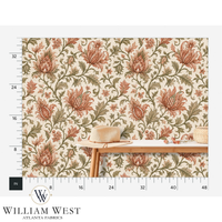 Botanical Scrollwork Coral Wallpaper