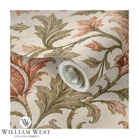 Botanical Scrollwork Coral Wallpaper