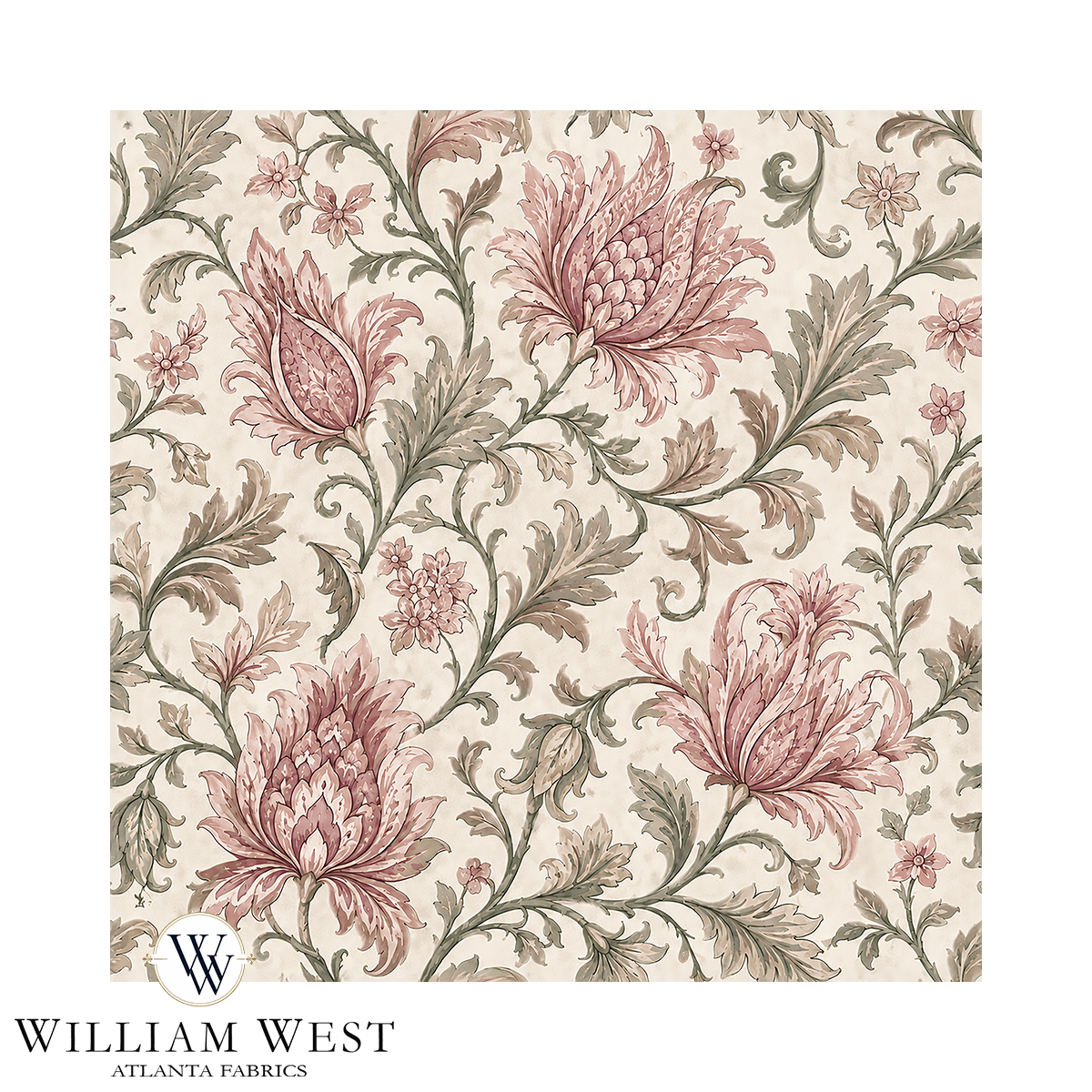 Atlanta Fabrics Botanical Scrollwork Pink Fabric | Atlanta Fabrics
