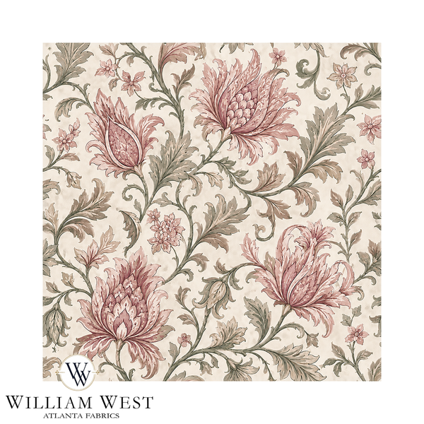Atlanta Fabrics Botanical Scrollwork Pink Fabric | Atlanta Fabrics