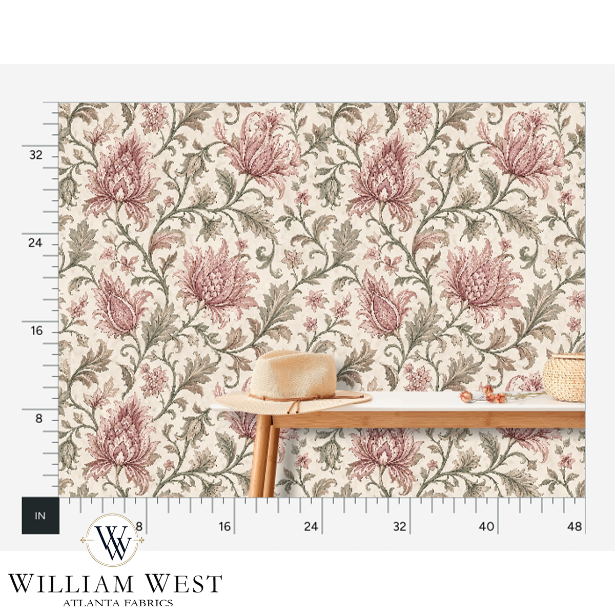 Botanical Scrollwork Pink Wallpaper