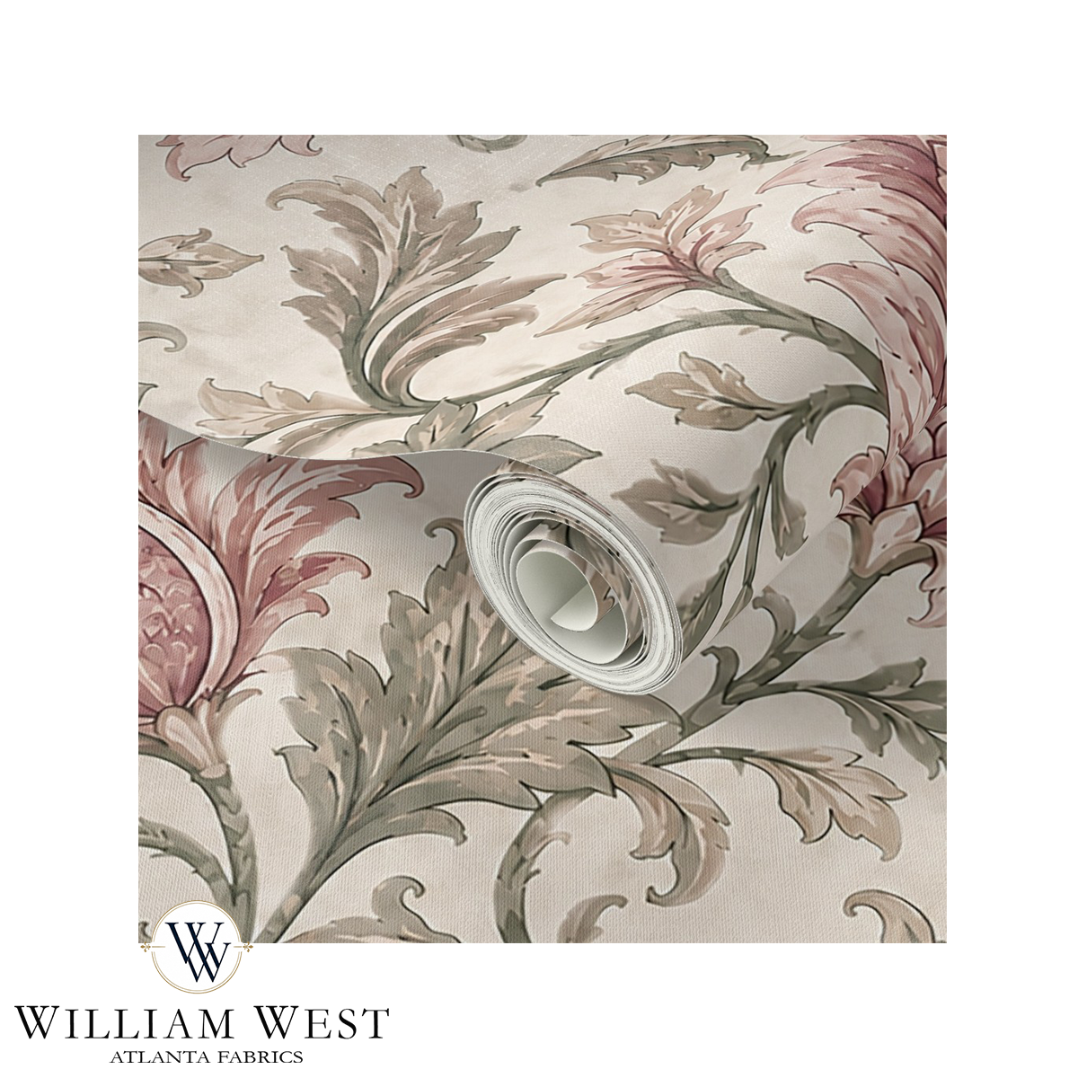 Botanical Scrollwork Pink Wallpaper
