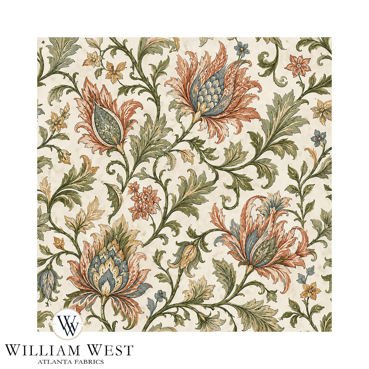 Botanical Scrollwork Sage Wallpaper