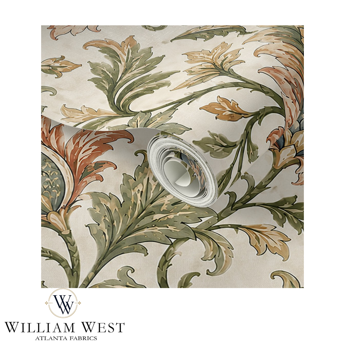 Botanical Scrollwork Sage Wallpaper