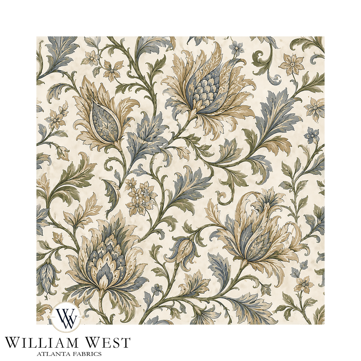 Atlanta Fabrics Botanical Scrollwork Tan Fabric | Atlanta Fabrics