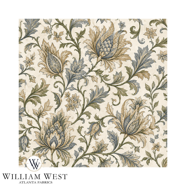Atlanta Fabrics Botanical Scrollwork Tan Fabric | Atlanta Fabrics