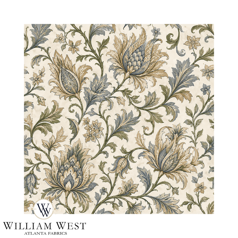 Atlanta Fabrics Botanical Scrollwork Tan Fabric | Atlanta Fabrics