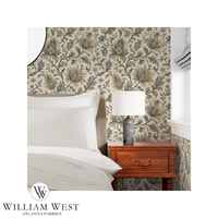 Botanical Scrollwork Tan Wallpaper
