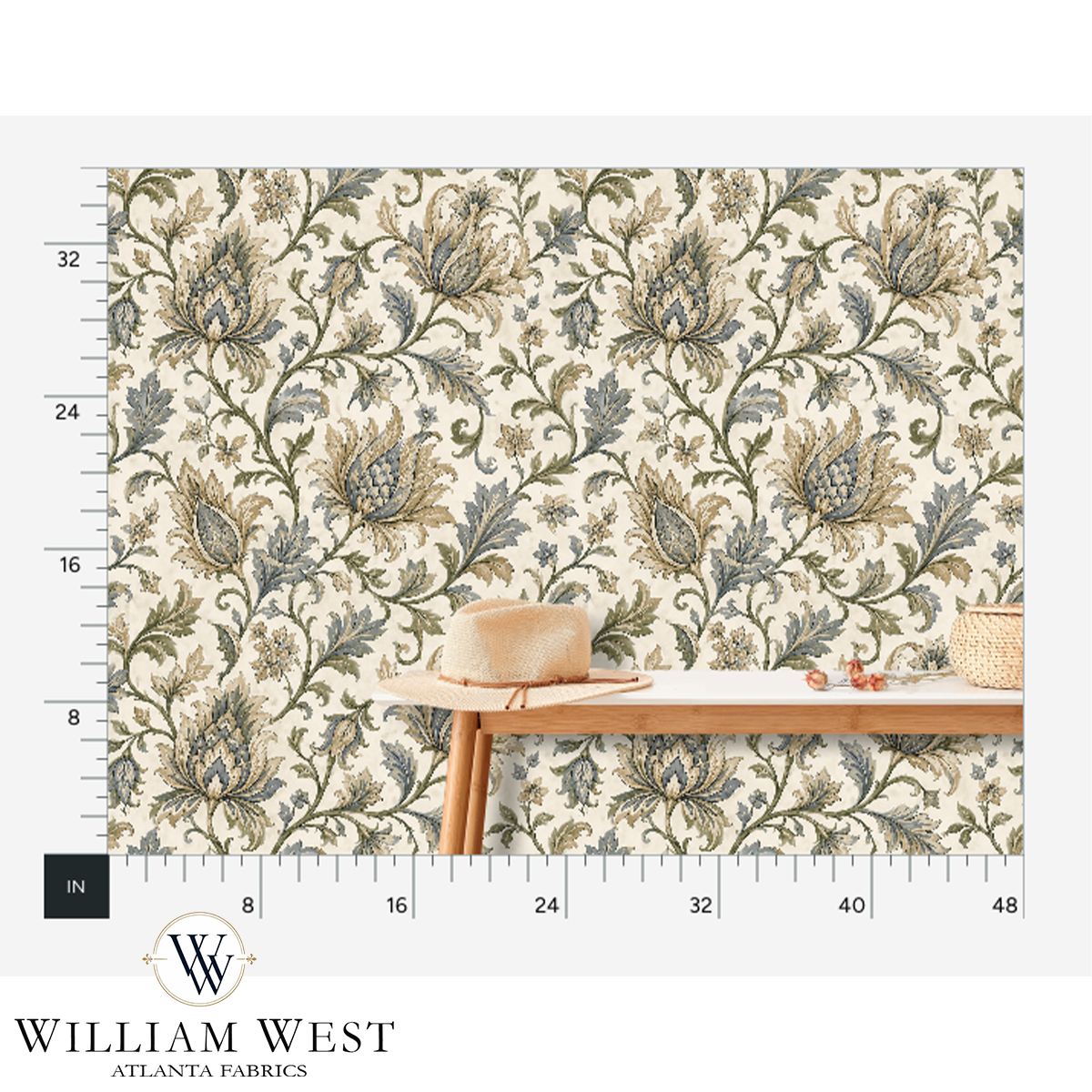Botanical Scrollwork Tan Wallpaper