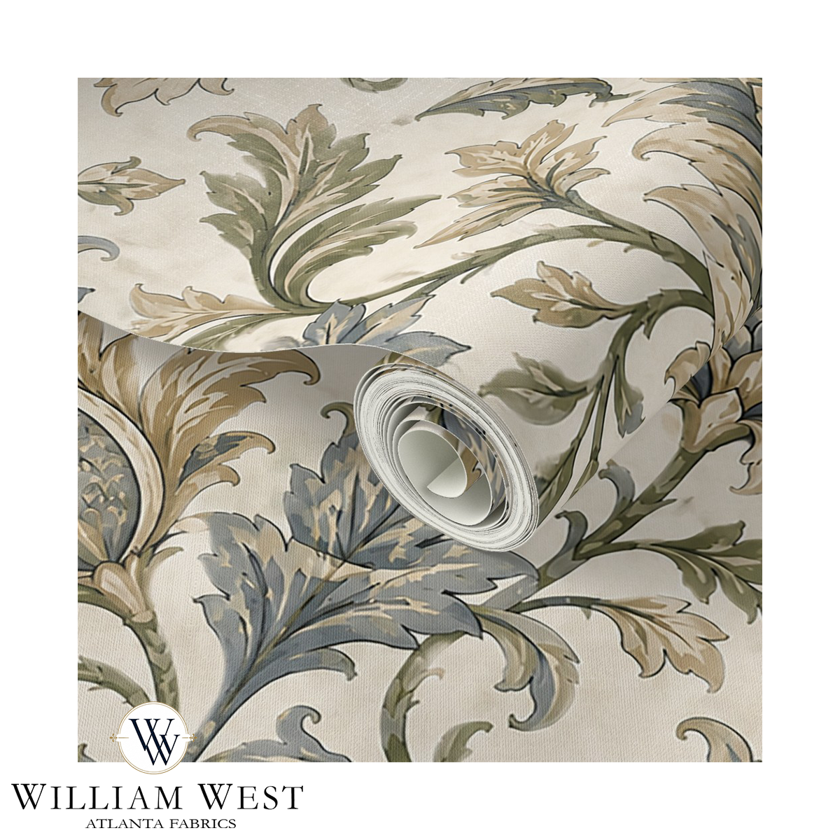 Botanical Scrollwork Tan Wallpaper