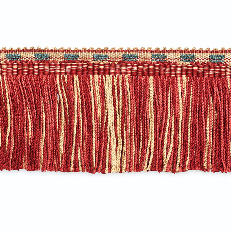 Schumacher LUCINDA CUT FRINGE ECRU/DELFT/GARNET Trim | Atlanta Fabrics