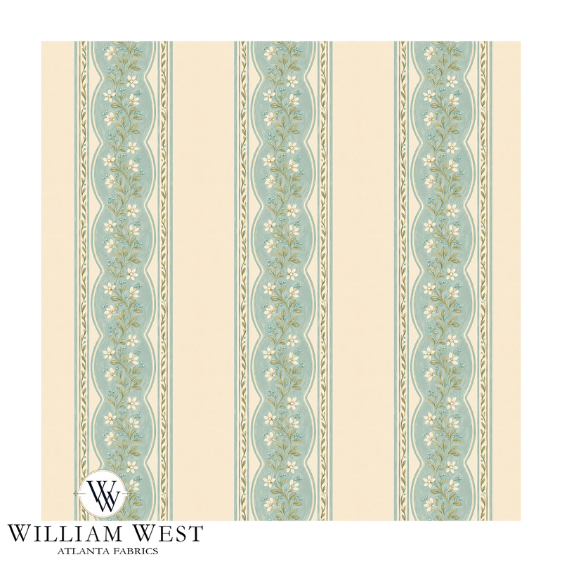 Atlanta Fabrics Cottage Garland Duck Egg Fabric | Atlanta Fabrics