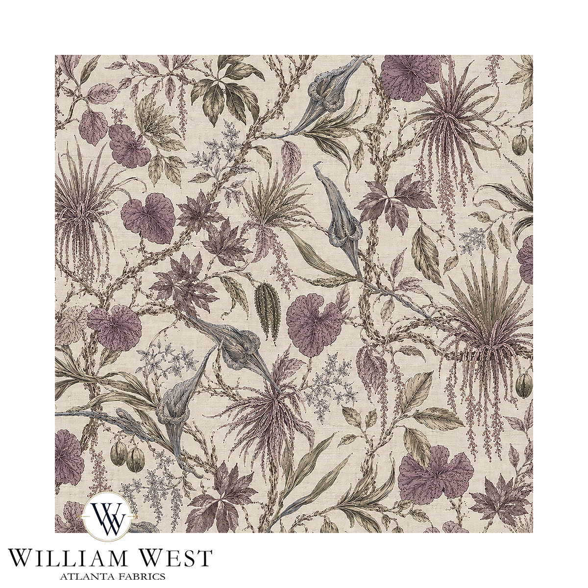 Atlanta Fabrics Estate Botanical Trail Aubergine Fabric | Atlanta Fabrics