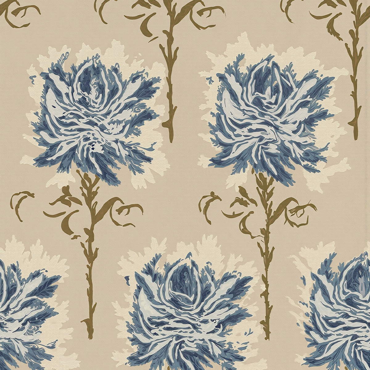 Faded Garden Reverie Denim Wallpaper