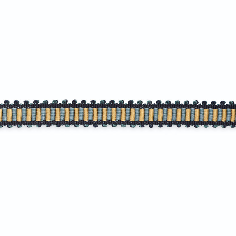 Schumacher KIM GIMP SLK W/PICOT EDGE 1/2" GOLD/INDIGO/NAVY Trim | Atlanta Fabrics