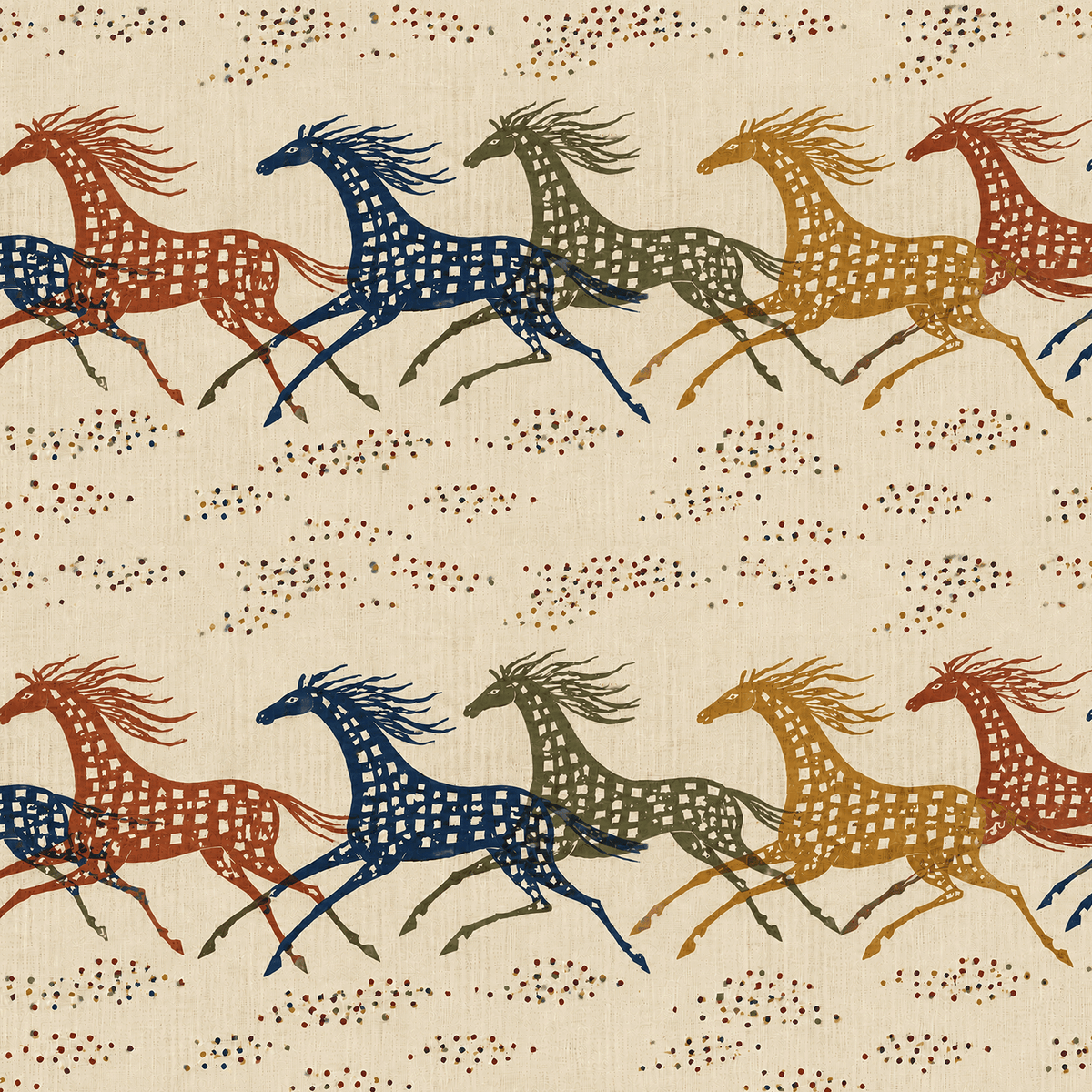 Atlanta Fabrics Galloping Horses Bisque Fabric | Atlanta Fabrics