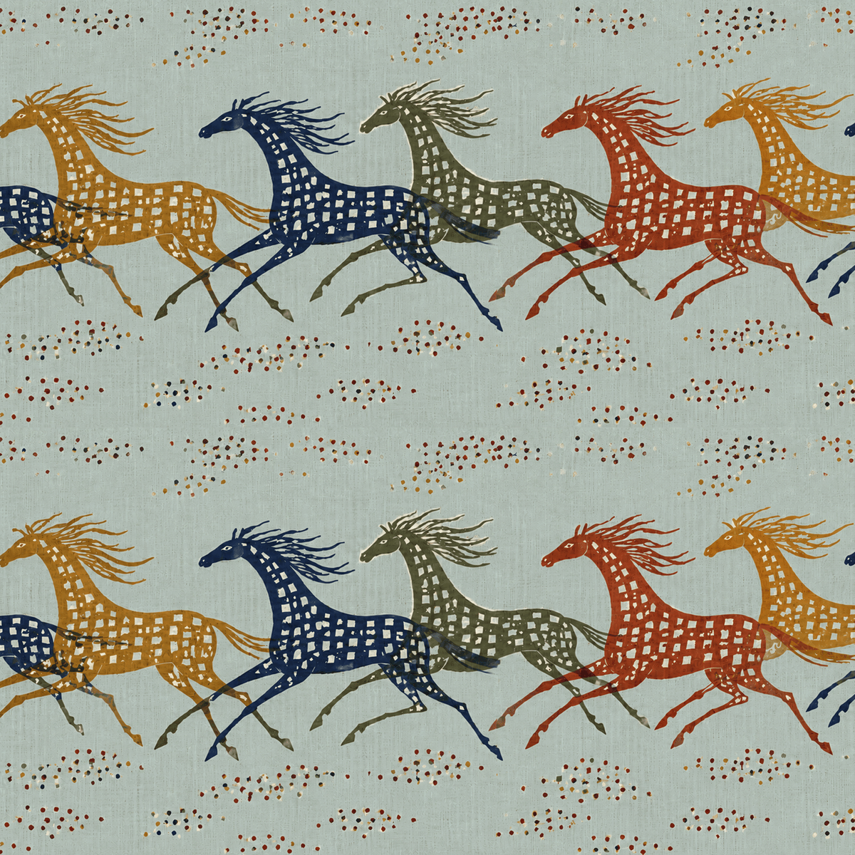 Atlanta Fabrics Galloping Horses Sage Fabric | Atlanta Fabrics