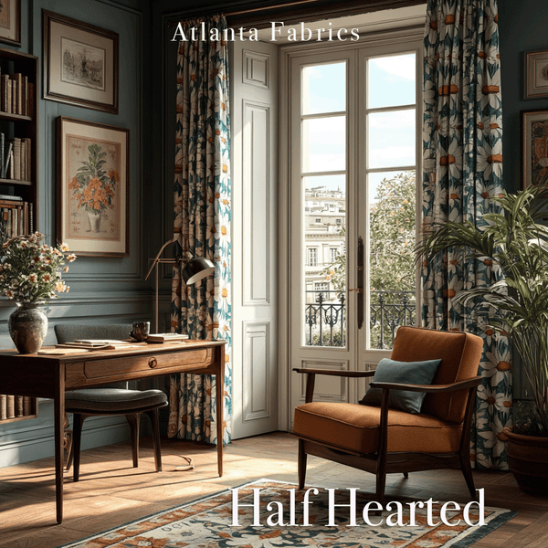 Atlanta Fabrics Half Hearted Steel Blue Fabric | Atlanta Fabrics