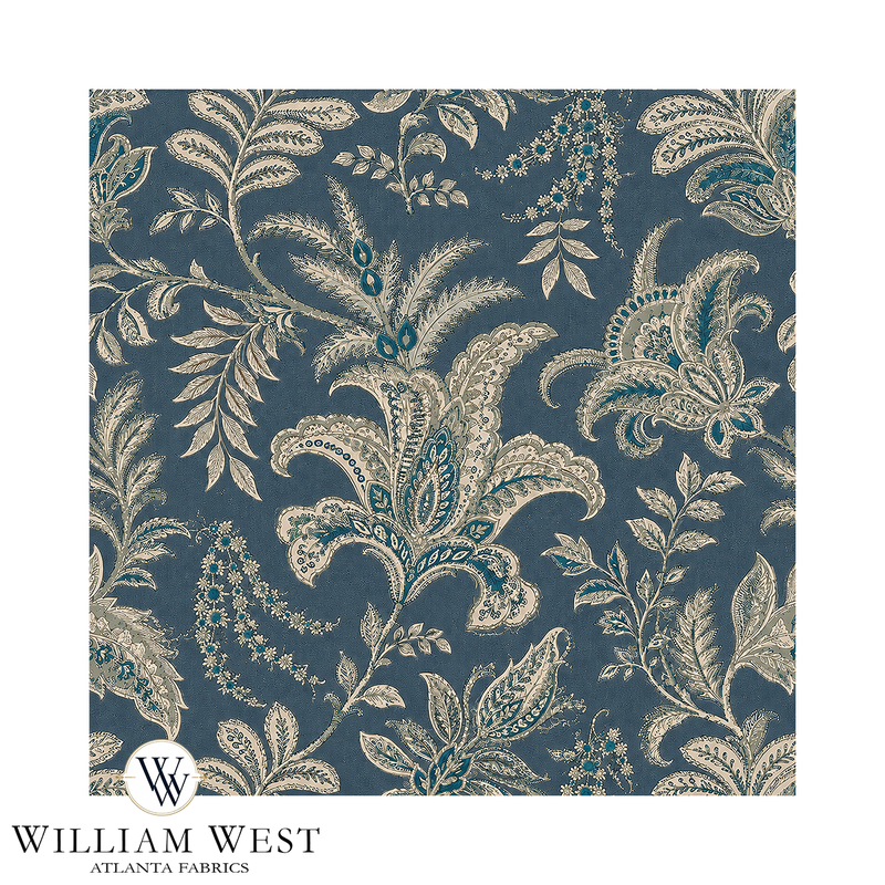 Atlanta Fabrics Indienne Paisley  Deep Teal Fabric | Atlanta Fabrics