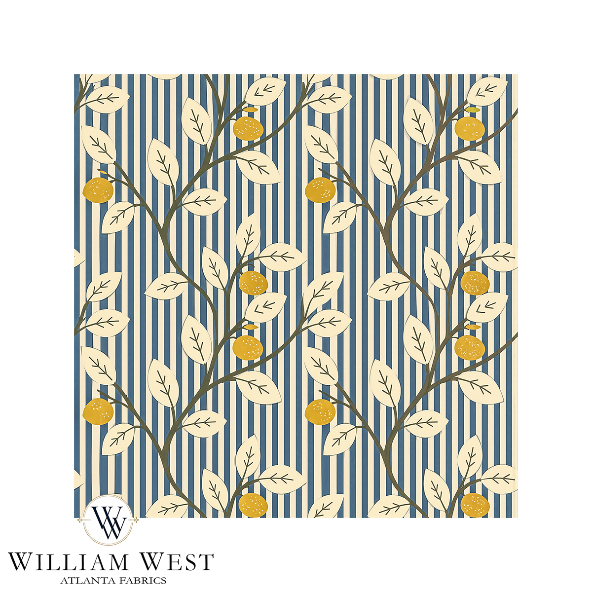 Lemon Tree Stripe French Blue Wallpaper