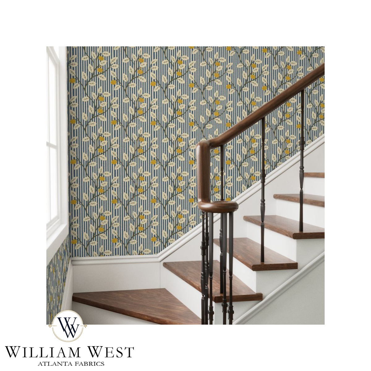 Lemon Tree Stripe French Blue Wallpaper