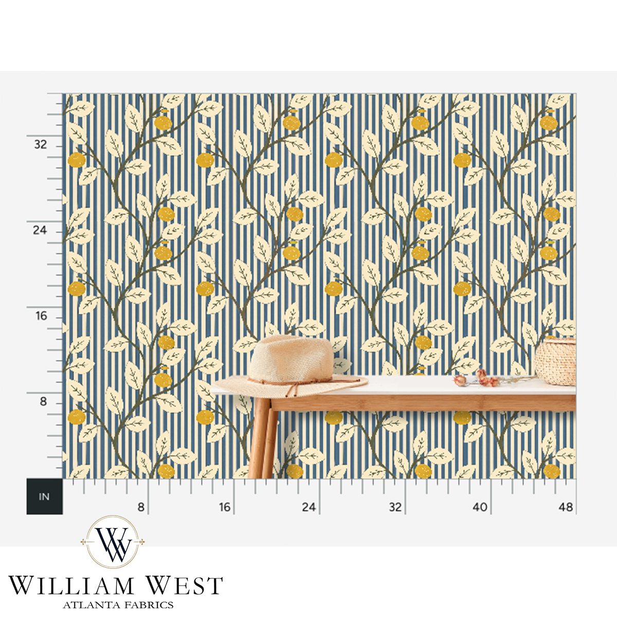 Lemon Tree Stripe French Blue Wallpaper