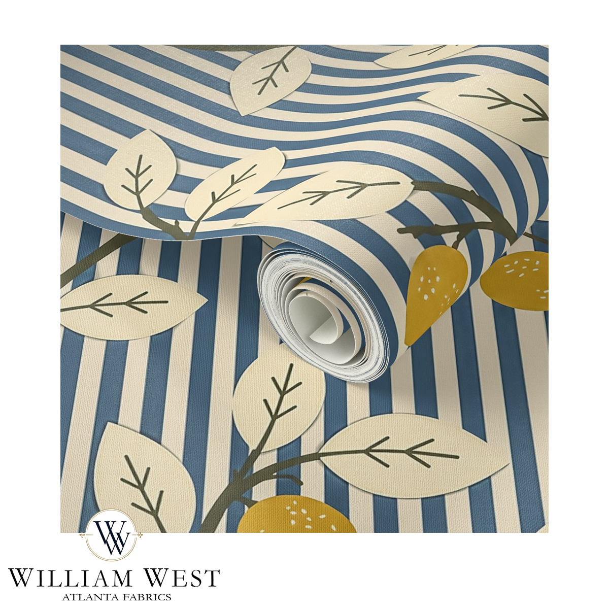 Lemon Tree Stripe French Blue Wallpaper