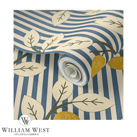 Lemon Tree Stripe French Blue Wallpaper