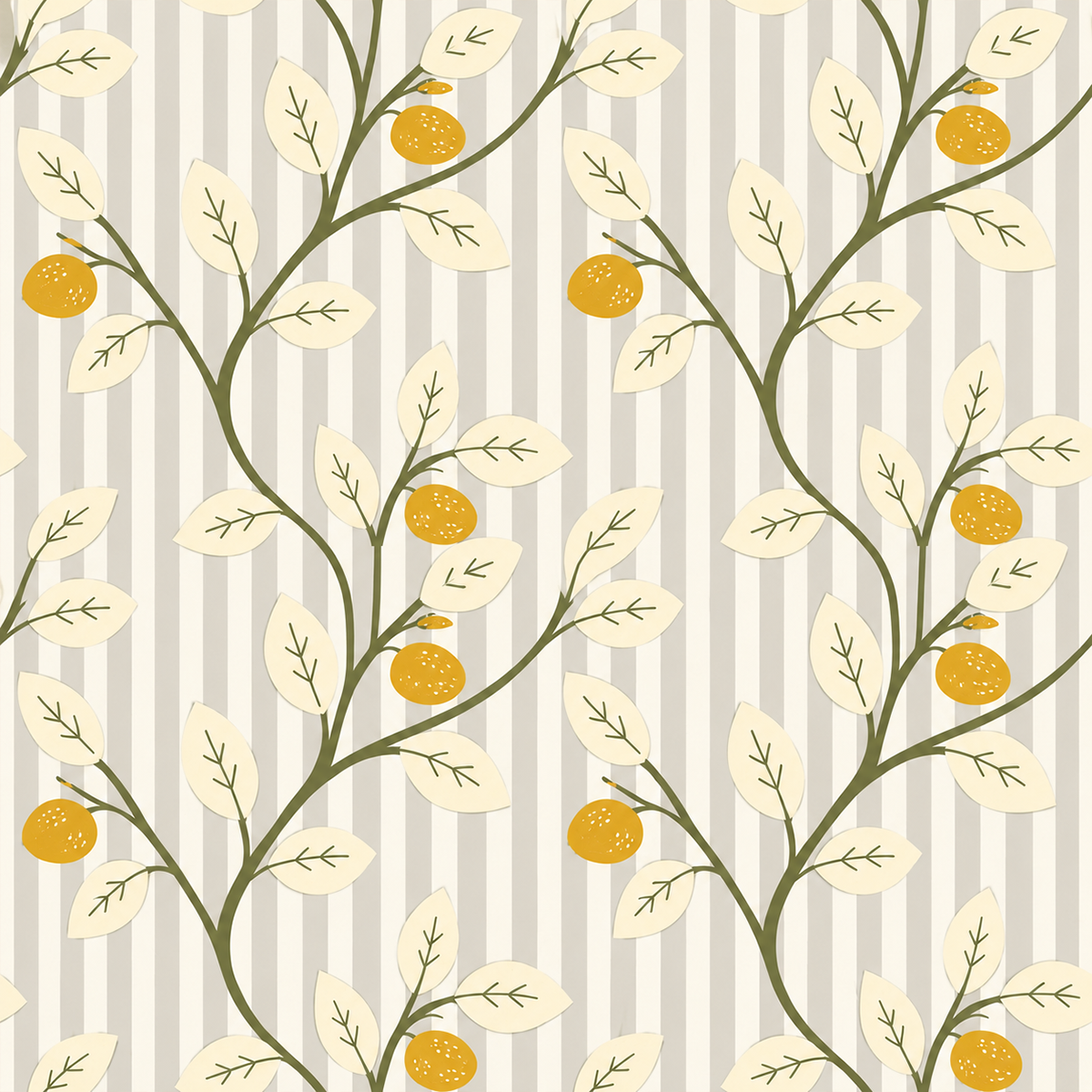 Lemon Tree Stripe Grey Wallpaper