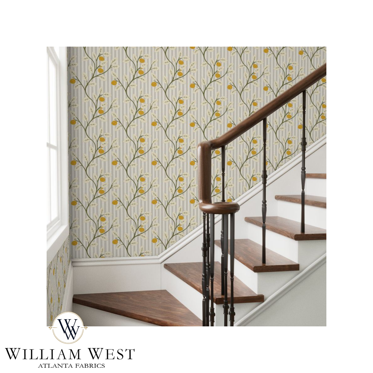 Lemon Tree Stripe Grey Wallpaper