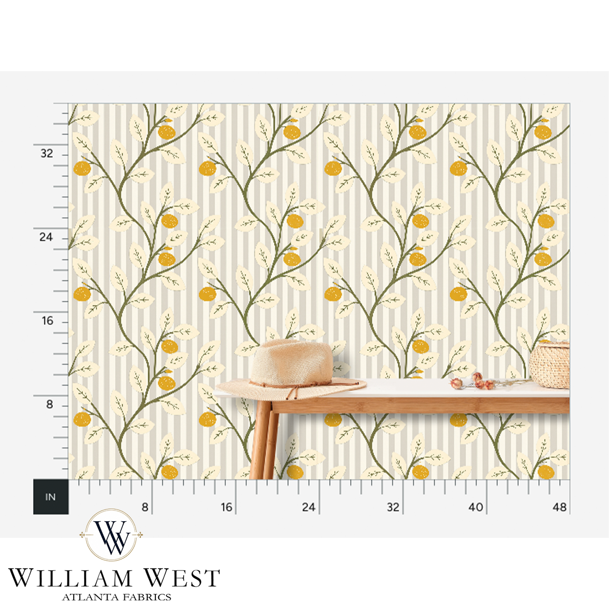 Lemon Tree Stripe Grey Wallpaper