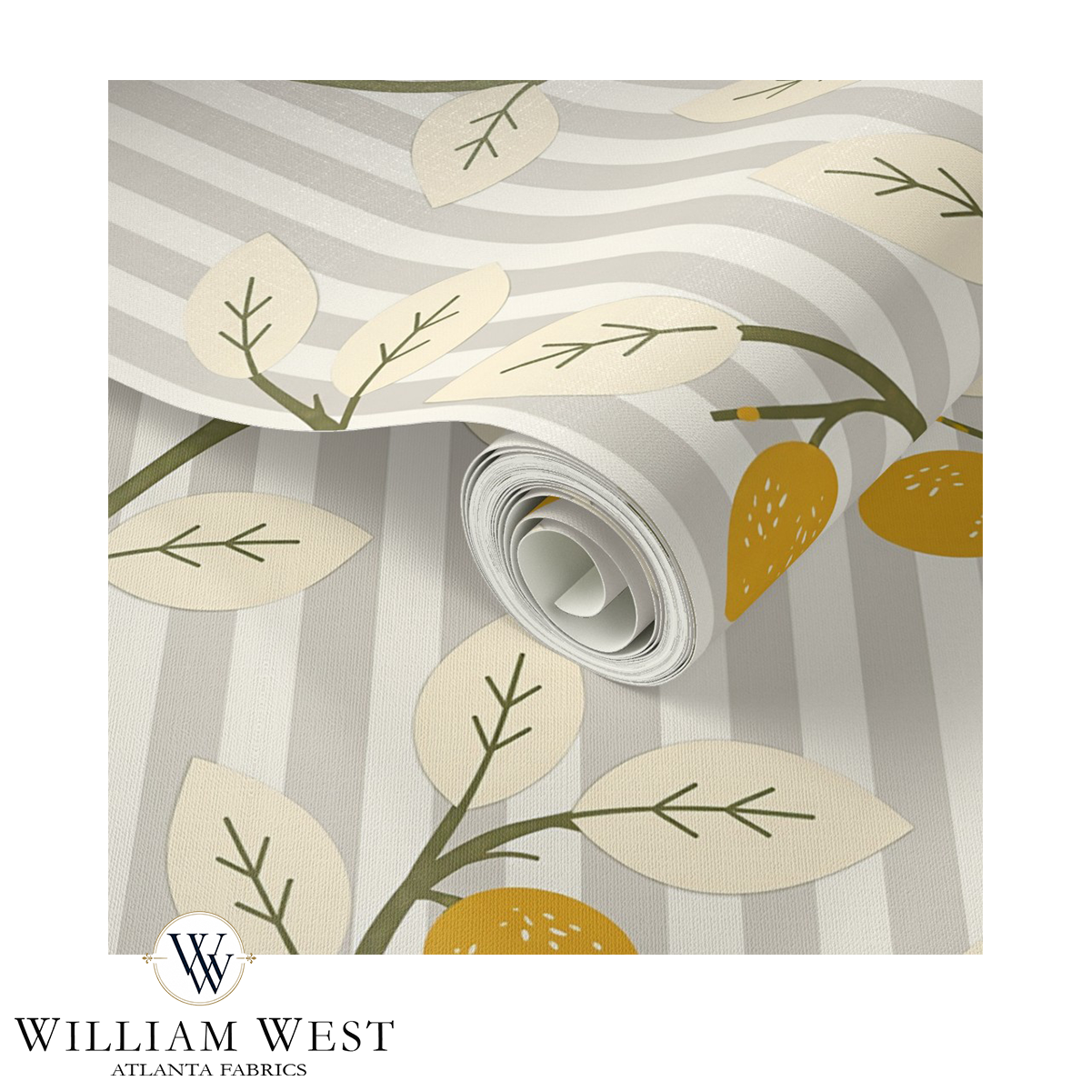 Lemon Tree Stripe Grey Wallpaper