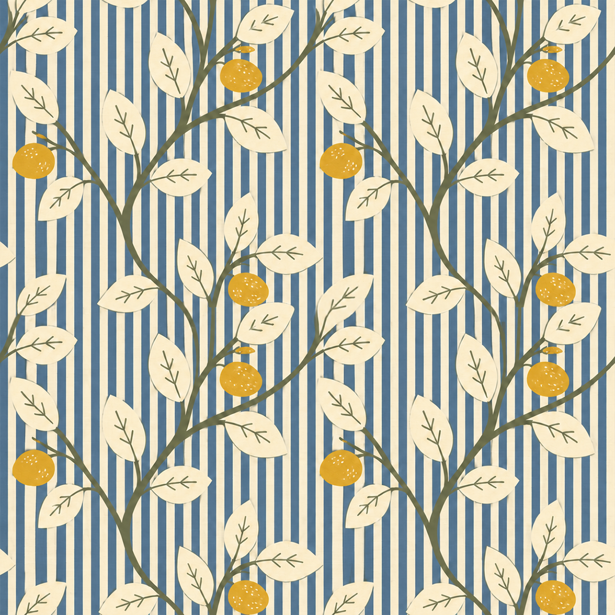 Lemon Tree Stripe French Blue Wallpaper
