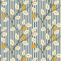 Lemon Tree Stripe French Blue Wallpaper