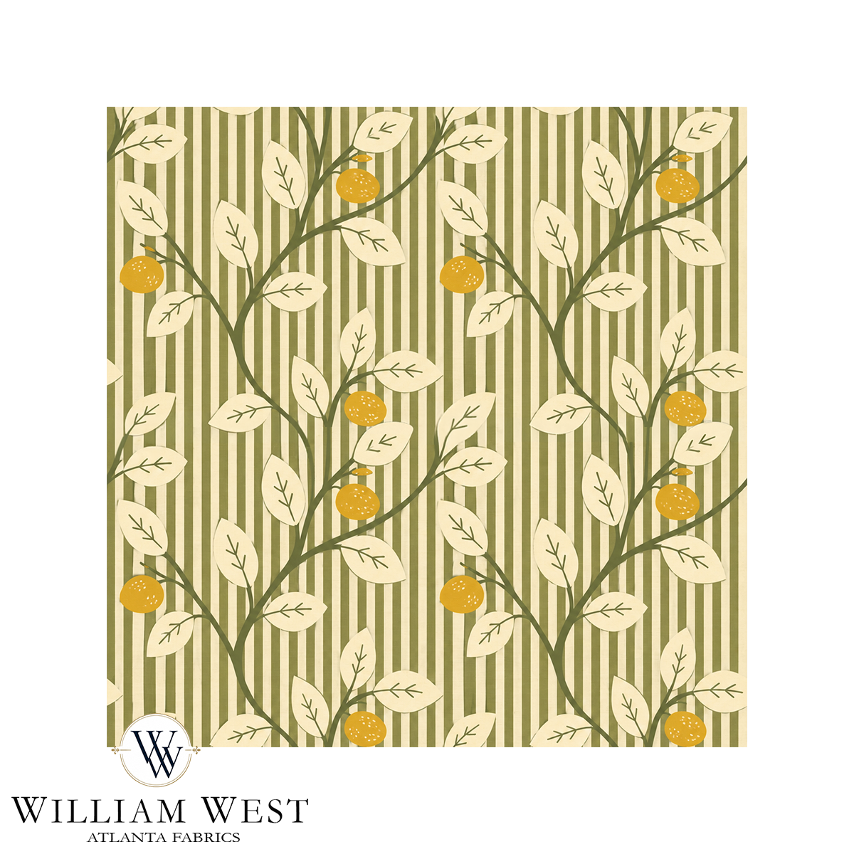 Lemon Tree Stripe Olive Wallpaper