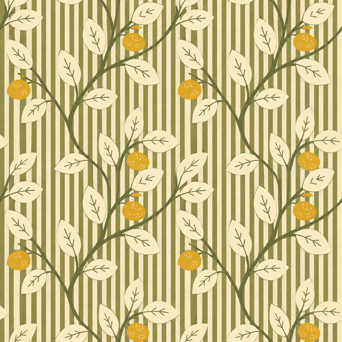 Lemon Tree Stripe Olive Wallpaper