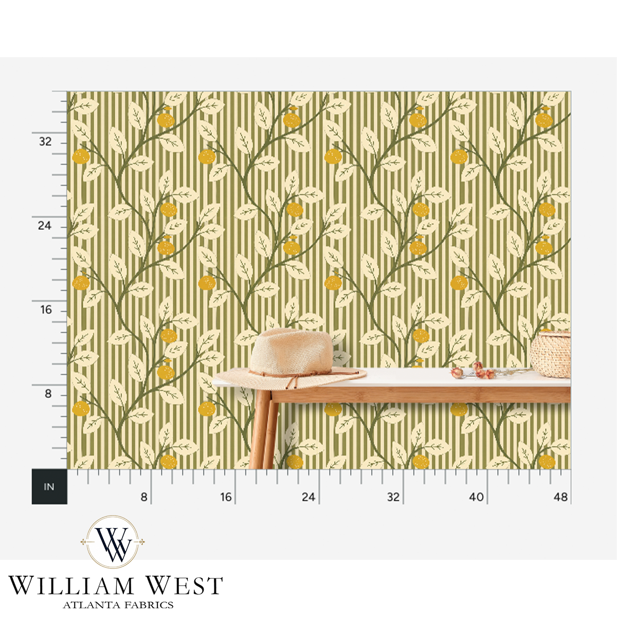 Lemon Tree Stripe Olive Wallpaper
