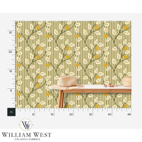 Lemon Tree Stripe Olive Wallpaper