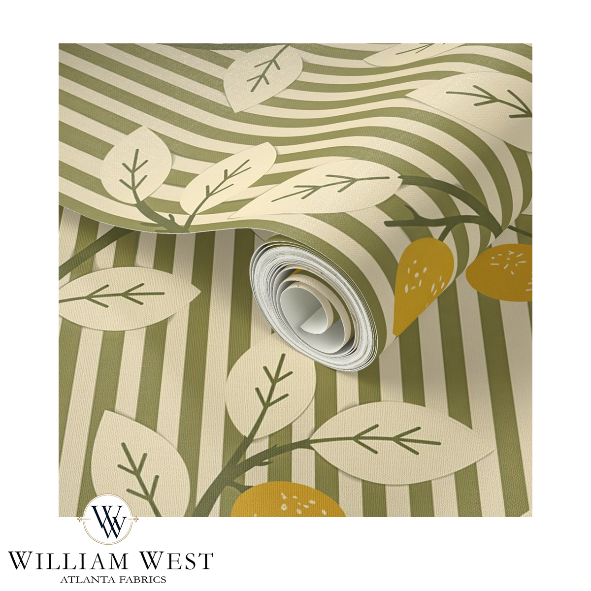 Lemon Tree Stripe Olive Wallpaper