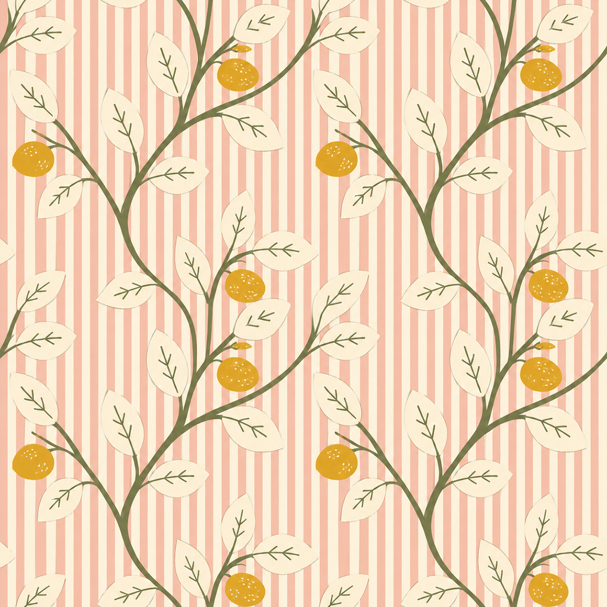 Lemon Tree Stripe Pink Wallpaper