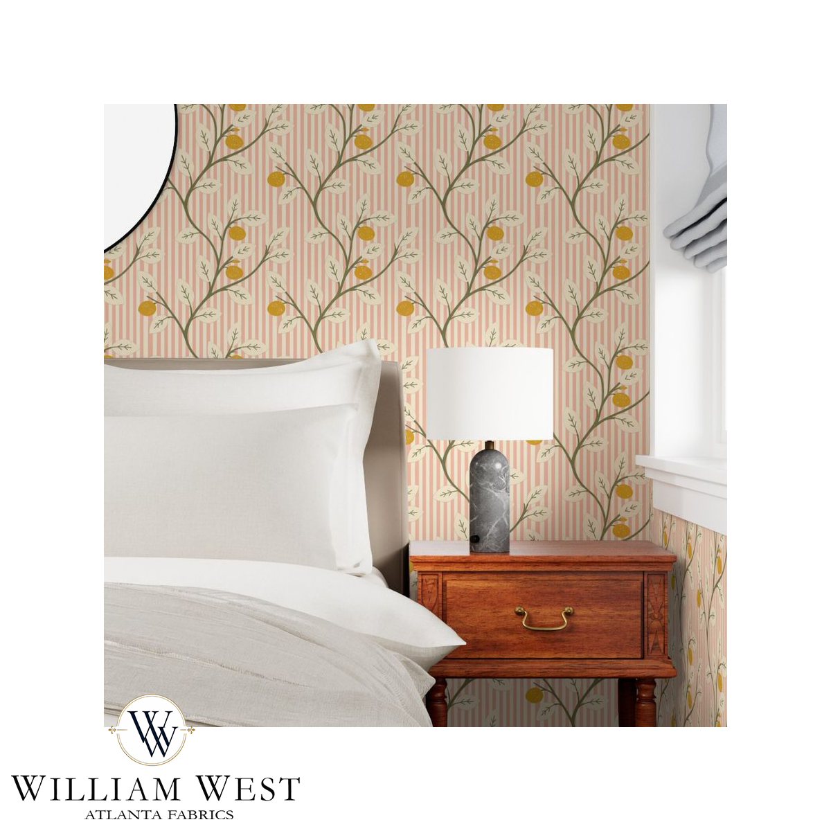 Lemon Tree Stripe Pink Wallpaper