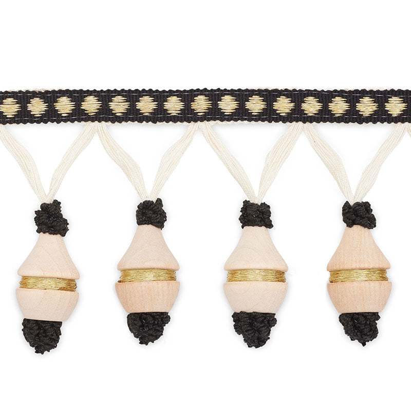 Schumacher MATTHEW MOLDED FRINGE BLACK/GOLD METALLIC Trim | Atlanta Fabrics