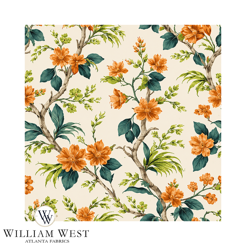 Atlanta Fabrics Mezzanotte Palace Mango Fabric | Atlanta Fabrics
