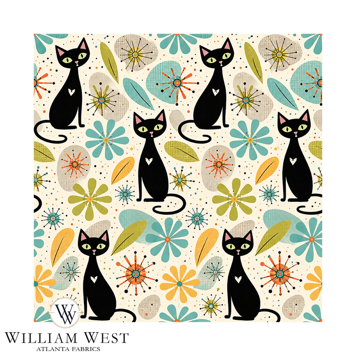 Atlanta Fabrics Midcentury Meow Citrine Fabric | Atlanta Fabrics