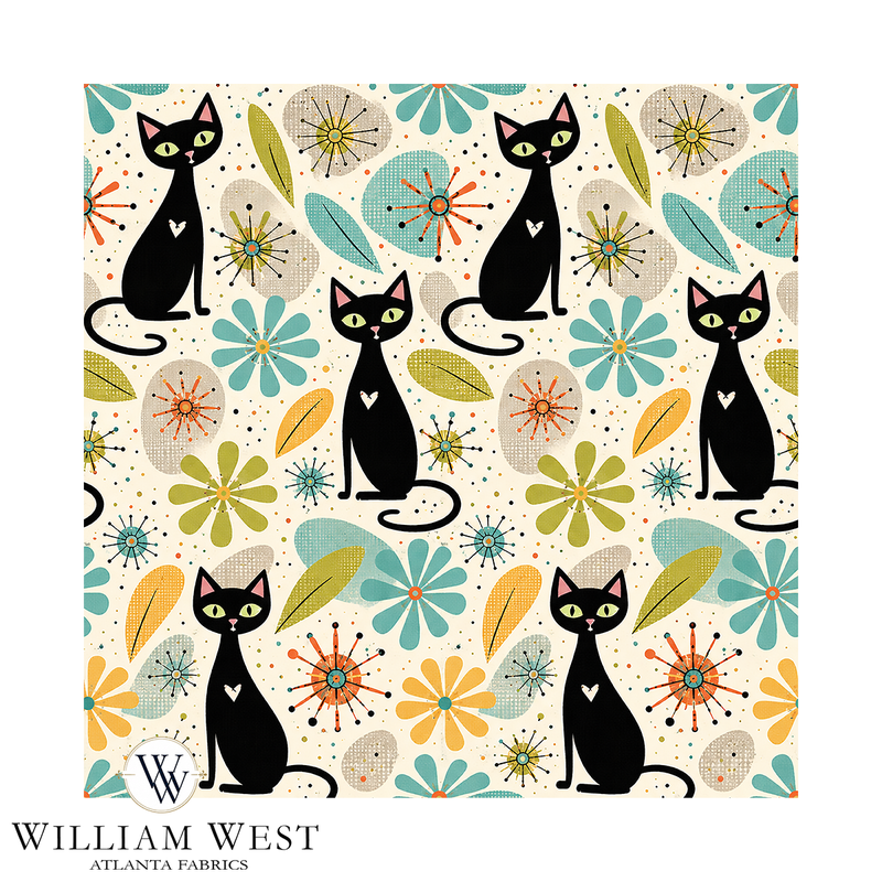 Atlanta Fabrics Midcentury Meow Citrine Fabric | Atlanta Fabrics