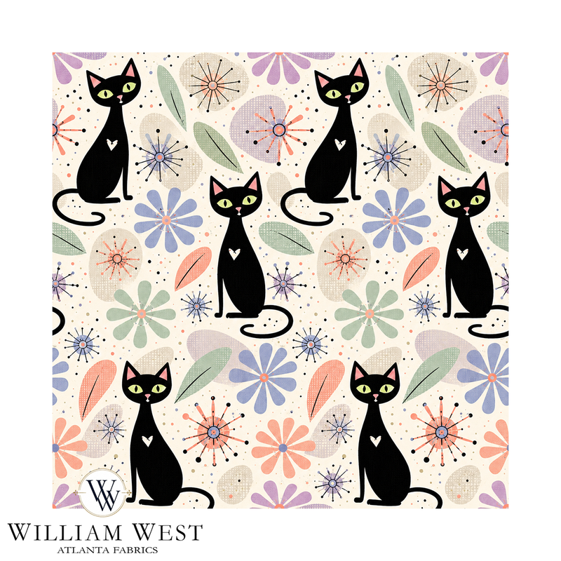 Atlanta Fabrics Midcentury Meow Mint Fabric | Atlanta Fabrics